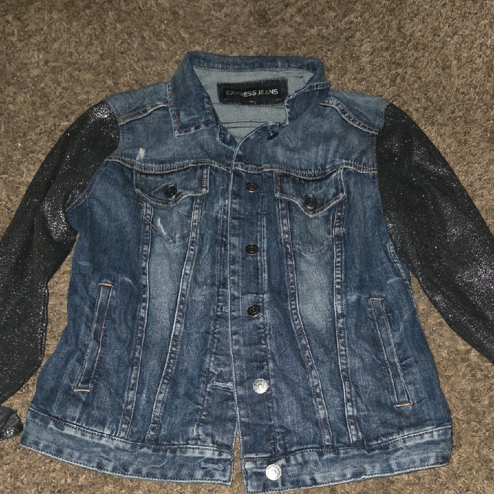 Denim  Express Jacket with Black Silver Sleeves